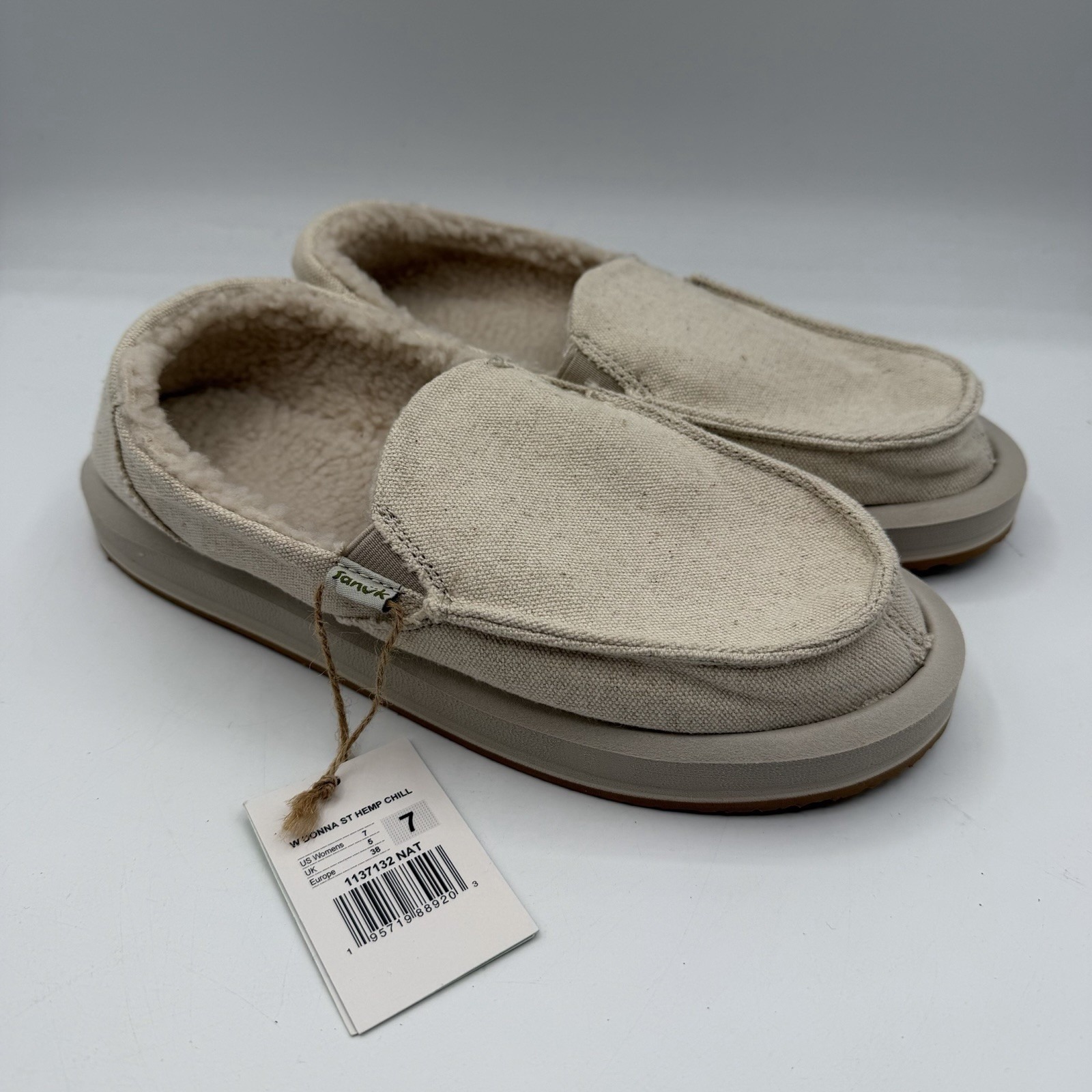 Sanuk Donna St Hemp Chill Shoes Womens Sz 7 Natural Beige Lined Slip On Loafers